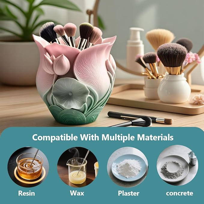 Lotus Resin Molds Silicone - Reusable Classic Design for Casting with Epoxy Resin, Concrete, and Plaster to Create DIY Home Decor, Cosmetic Organizers, and Plant Pots ﻿