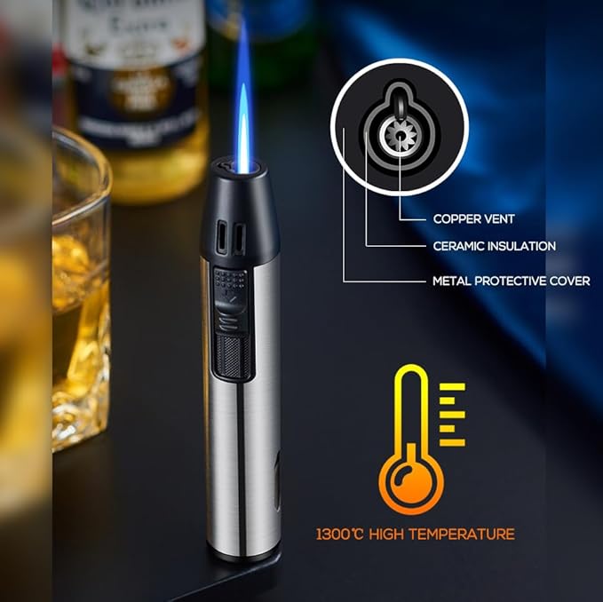 Navpeak Mini Torch Lighter Windproof Jet Blue Flame Lighters Compact Portable with Gas Window Refillable Butane Torch for Candle Craft Outdoor BBQ Grill (Butane Not Included)(Matte Black)