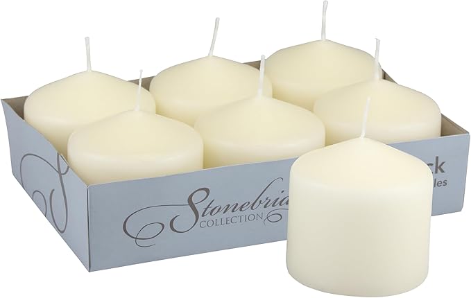 Stonebriar Unscented Pillar Candles – 80 Hour Burn Time, Long-Lasting Wax Candles for Weddings, Holidays, Home Décor & Special Events, Pack of 6, Ivory, 3" x 3