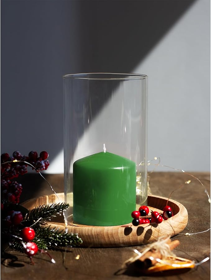 Candwax Green Pillar Candles Set of 3 - Perfect as Christmas Centerpiece Table Decorations - 40-Hour Burn Time Self-Extinguishing Candles for Home Decor - Cone-Top Grass Green Pillar Candles 3x3