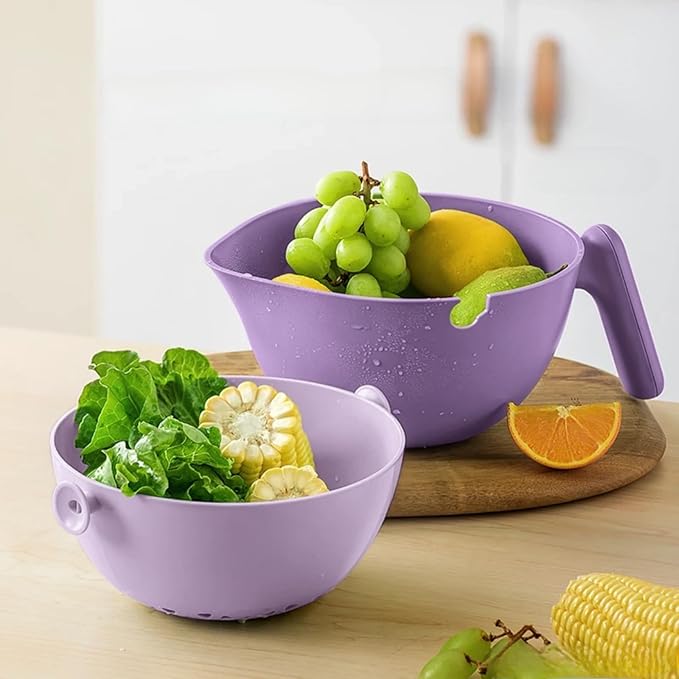 2-1 Kitchen Colander Rotating Washing Basket with Handle -home & kitchen Food Strainers and Colanders-Pasta Strainer-fruit and vegetable washing bowl-kitchen must haves (Lilac Purple)