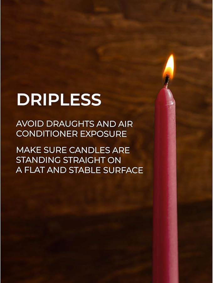 CANDWAX 8 inch Bordeaux Taper Candles Set of 12 - Unscented Smokeless Dripless Tall Candlesticks - Ideal for Home Decor, Thanksgiving or as Christmas Candles - Tapered Christmas Candle Sticks