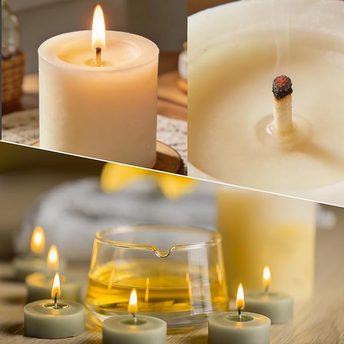TJE Candle Making Kit - 4-Inch Cotton Pre-Waxed Wicks with Tabs, Stickers & Wooden Centering Tools for Soy, Beeswax, and Jar DIY Candles (100 Wicks + 10 Tools)