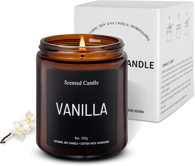 Luxury Vanilla Scented Candles Gift Set-100% Natural Soy Wax, 50H Clean Burn, Hand-Poured, Relaxing Aromatherapy for Home, Bedroom,Yoga&Spa, 9oz-255g