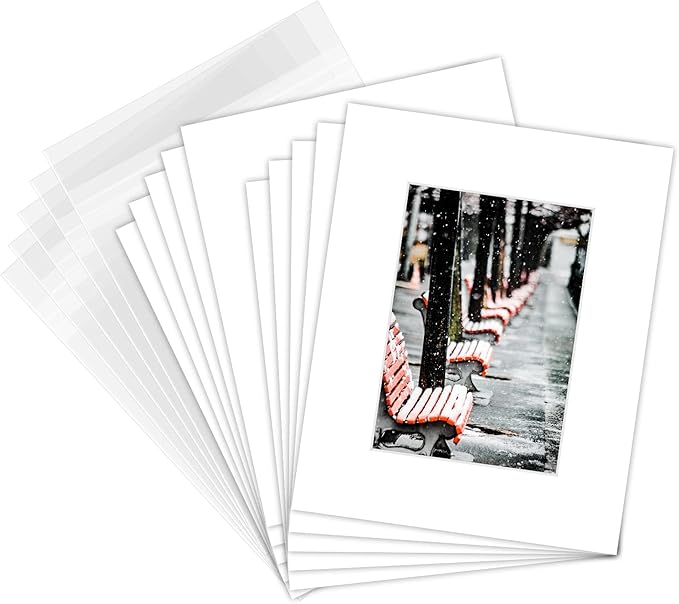 Golden State Art Pack of 50 8x10 White Picture Mats Mattes with White Core Bevel Cut for 5x7 Photo + Backing + Bags