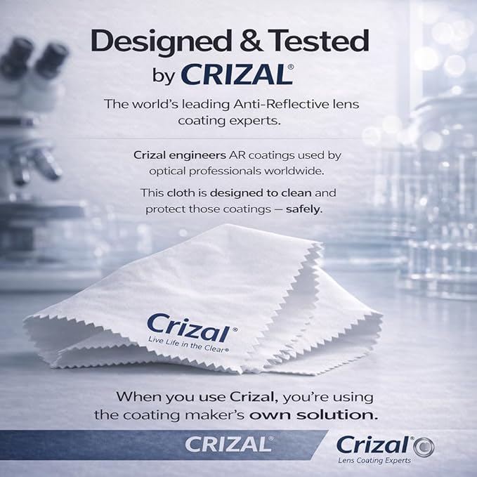 Crizal Microfiber Cleaning Cloths for Eyeglasses – Designed & Tested by CRIZAL® for AR-Coated Lenses – Safe Lens Cleaning Without Scratching-4 Pack