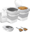 ANVS 2 Pack Dog Food Storage Container - Collapsible Cat Food Container with Airtight Lids, and Scoop,Dry Food For Dog, Cat and Other Pet Food (Grey, 10 lbs)