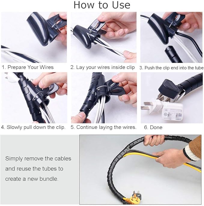 Black Computer Cable Management Sleeves Value Pack, Large 1.1" Pet Proof Cable Cover for Wires and 0.87" Cord Organizer Tube for Home TV Office Organization