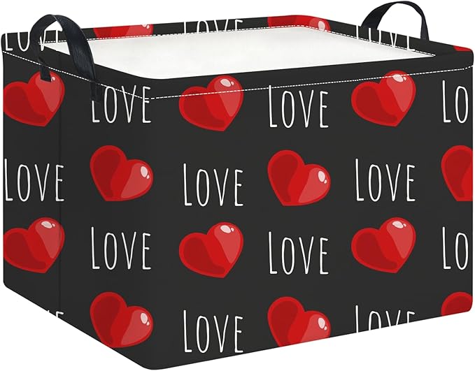 Rectangle Storage Basket with Handles,Collapsible Storage Bin,Books Box,Gift Basket(Red Heart)