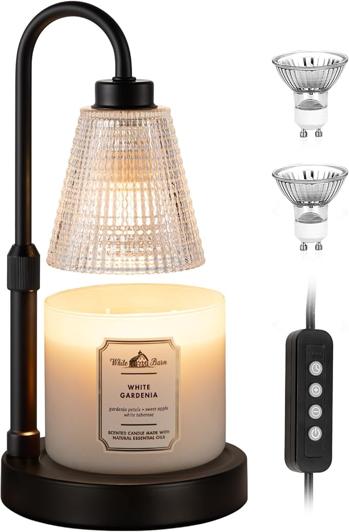Innqoo Big Black Candle Warmer Lamp with Timer, Dimmable Candle Warmer for Home Decor, Height Adjustable Candle Lamp for Jar Candles, Birthday Gifts for Women Mom, House Warming Gifts New Home