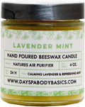Lavender Mint Hand-Poured Beeswax Candle - All-Natural Essential Oil Scented, Cotton Braided Wick, Smokeless, Non-Toxic Handmade in USA by DAYSPA Body Basics