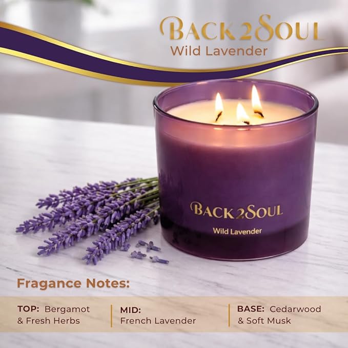 Non Toxic Candles 13.4 oz 50 Hours Burn Time, Scented Soy Candles, Clean Burning, Safe Non Toxic Design (Wild Lavender)