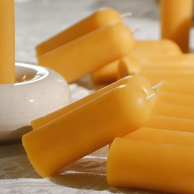 DEYBBY Beeswax Small Pillar Candles 6 Pack - Natural Beeswax Emergency Candles Bulk for Home Room Blackout Housewarming Gift