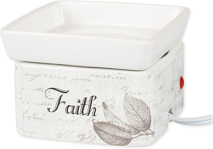 Elanze Designs Dream Actions Faith Stronger Stoneware Electric 2 in 1 Jar Candle and Wax Tart Oil Warmer