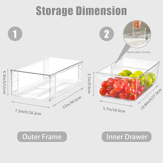 Clemate 4Pack Clear Stackable Kitchen Storage Organizer,Pantry Organizers and Storage,Foods Organizer Bins with Handles, Easily Assemble for Bathroom, Kitchen, Refrigerator, Pantry, Cabinet, Closet