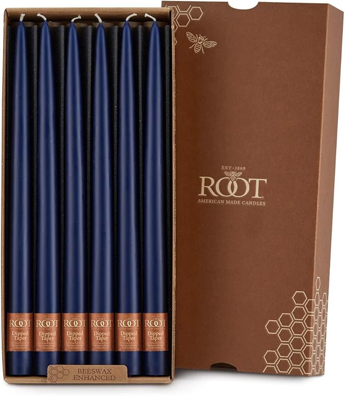 Root Candles Unscented Dinner Candles Premium Beeswax Blend Boxed Candle Set, 12-Inch, Abyss, 12-Count
