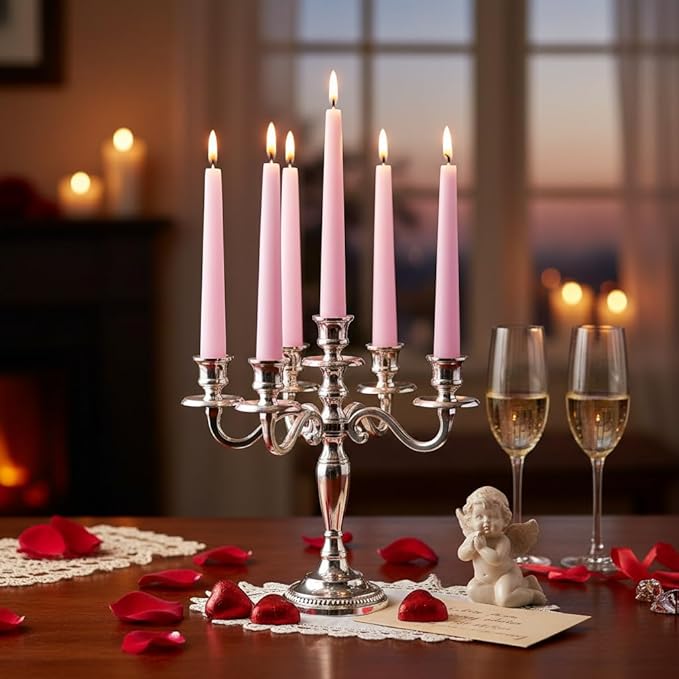 OSHINE 10 Inch Pink Taper Candles - 24 Pack Long Taper Candle Dripless Unscented Smokeless & Emergency 7-8 Hours Long Burning Tall Candlesticks Ideal for Valentine, Weddings, Dinner Parties, Advent