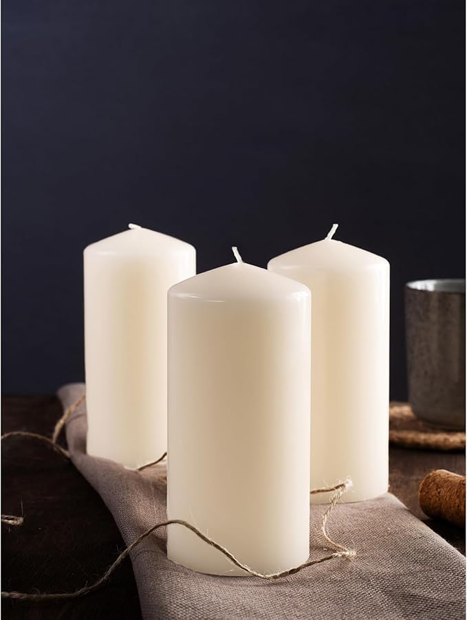 CANDWAX 3x6 Pillar Candles Set of 3 - Ivory Large Pillar Candles Long Burning Perfect for Any Occasion - Cylinder Candles Unscented Long Burning