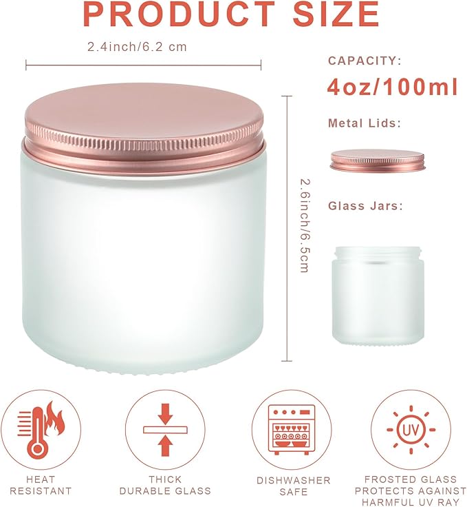 Tioncy 12 Pcs 4oz Empty Cosmetic Container Glass Candles Jars with Rose Gold Lids 100ml Round Small Candle Making Mason Canning Jar for Sample Powder Liquid Camping Travel Storage(Clear)