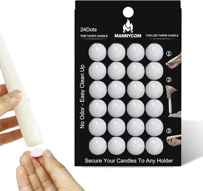 Taper Candle Sticky Dots - 24pcs Spiral Candle Sticky Dots Candles Adapter Soft Wax Candle Holder Accessories for Secure Candle Placement - White