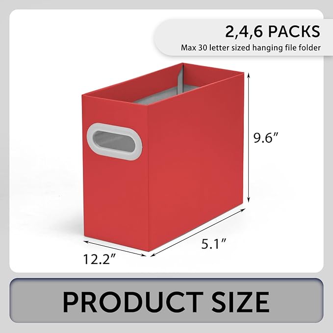 Collapsible File Organizer Box with Handle – Cardboard Hanging File Folder Storage Crate for Desk, Office, School, or Home – Colorful Portable Filing Box, Document Organizer, Magazine Holder