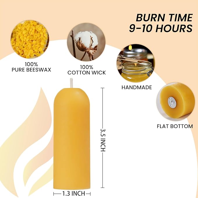 Small Pillar Candles 4-Pack - 10-Hour Long Burning 100% Natural Beeswax Candles, Perfect for Everyday Use, Home & Travel, Power Outages，Classic Pillar Style (3.5"x1.3")