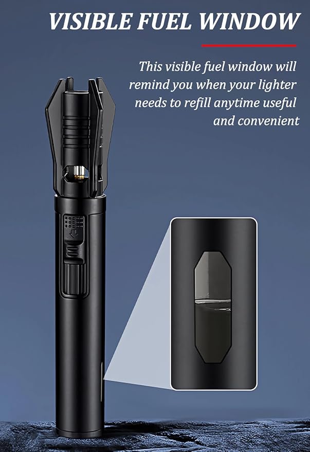 Torch Lighter - Windproof Jet Flame Refillable Butane Lighter with Adjustable Flame, Lightsaber Design, Visible Window, for Kitchen, Outdoor(Gas Not Include) (Black & White)