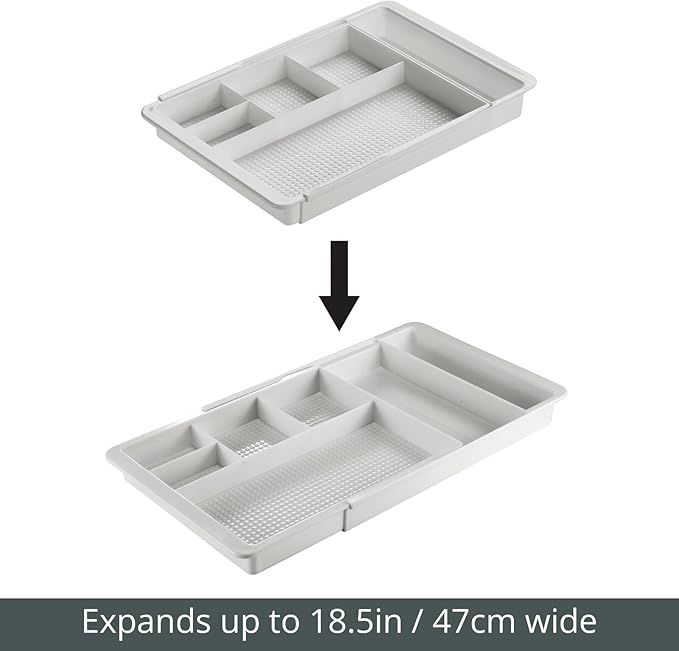 mDesign Expandable Plastic Drawer Organizer and Storage Container for Office Supplies - Gel Pen Pencil, Marker, Stationary, Desk Supply Holder for Drawers and Desktop - Lumiere Collection - Light Gray