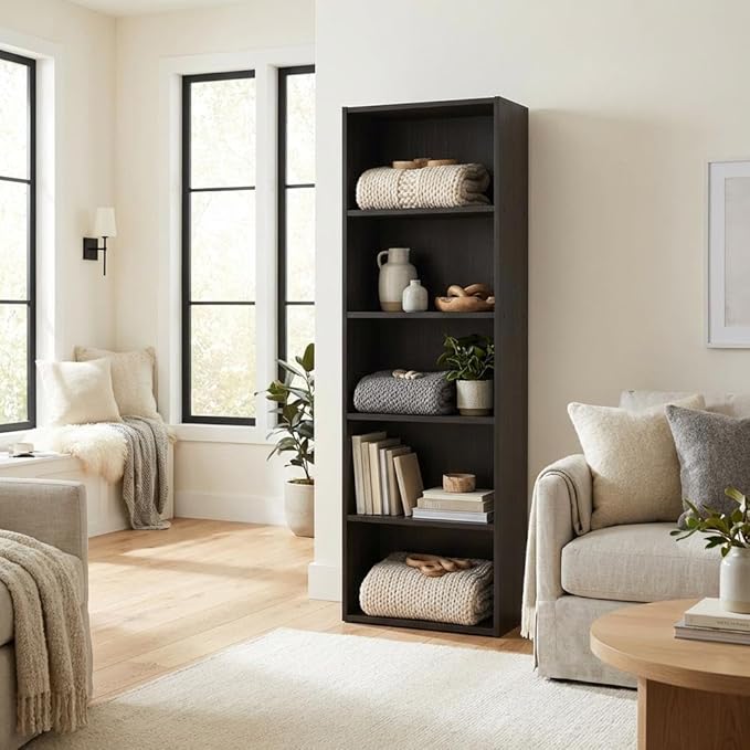 Furnifact Espresso Bookcase with Classic Wooden Design, Sturdy Construction, Single Piece, Ideal for Home or Office Storage