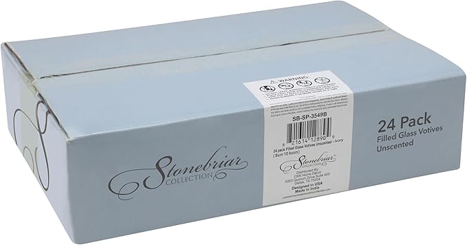 Stonebriar 24 Pack Unscented Long Burning Clear Glass Ivory Wax Filled Votive Candles