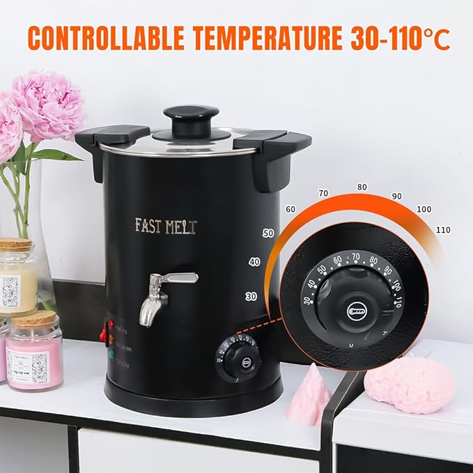 FAST MELT 5 Liter Wax Melter for Candle Making, Electric Wax Melting Pot with Easy Pour Spout & 30-110C Temp Control, Easy Clean for Home Candle Business Starter (Heat Gun + Gloves + Measuring Cup)