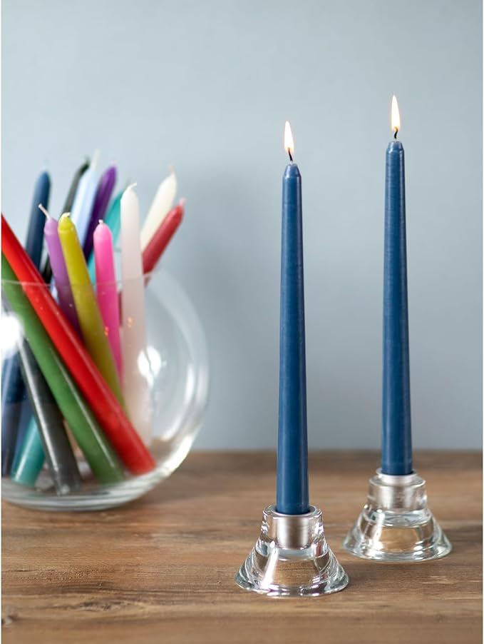 CANDWAX 8 inch Tapered Candles - Set of 12 Dripless Dinner Candles - Dark Blue