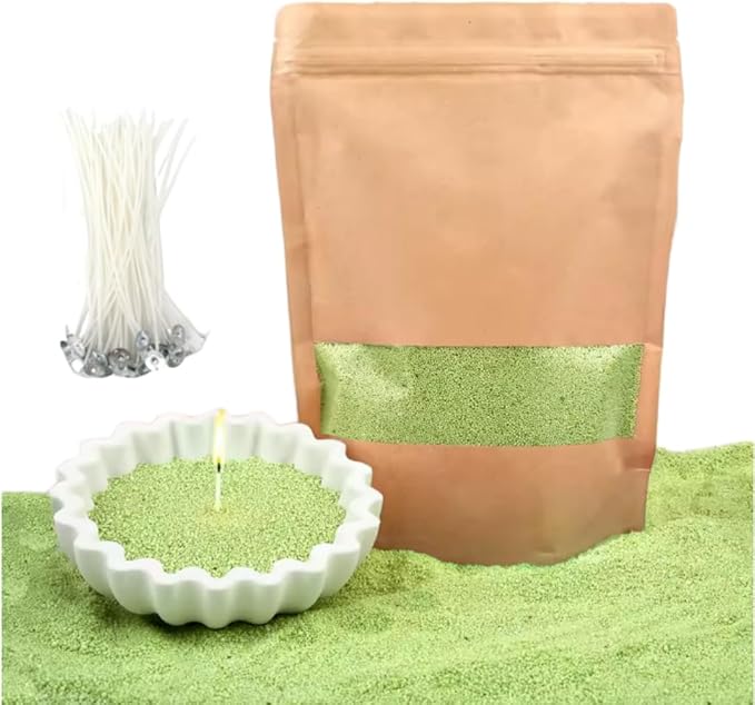 PHYMAT Unscented Plant-Based Colored Candle Sand Wax Bulk, 1.1LB Pearled Candle Wax, Refillable Sand Candles with 50pcs Wicks Kit for DIY Handmade Candle Making, Party, Wedding, Home Decor