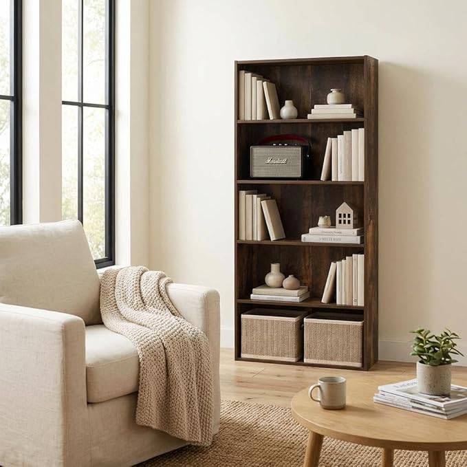 Furnifact Amber Pine Bookcase with Sturdy Wooden Construction for Home Office and Living Room Storage, Modern Design, Elegant Finish