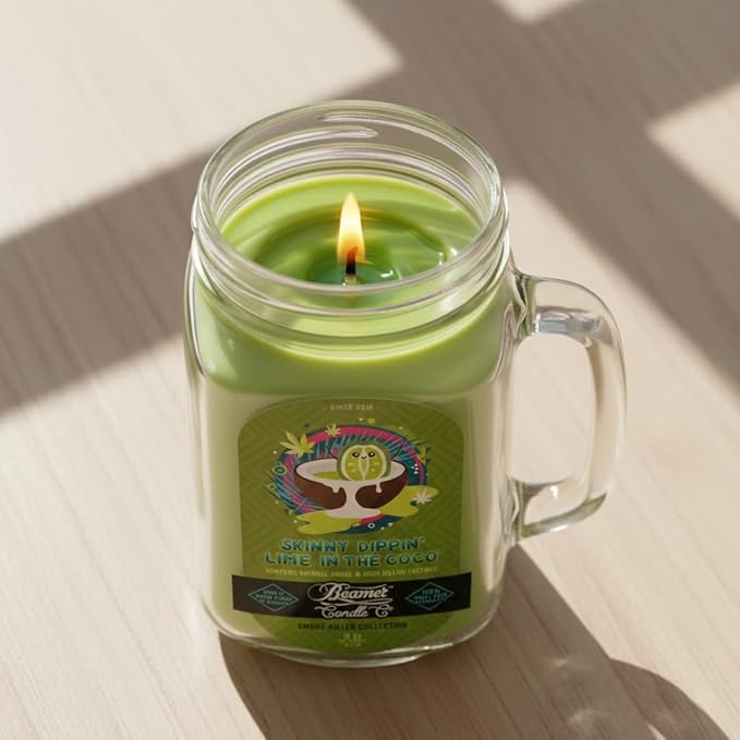 Skinny Dippin’ Lime in The Coco Candle – Odor Eliminating, Strong Scent – Lime & Creamy Coconut – Long Lasting 90 Hour Burn – Large 12oz Mason Jar – Made in USA – Beamer Candle Co.