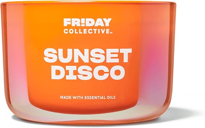 Friday Collective Sunset Disco Candle Citrus Scented Made with Essential Oils 3 Wicks 13.5 oz