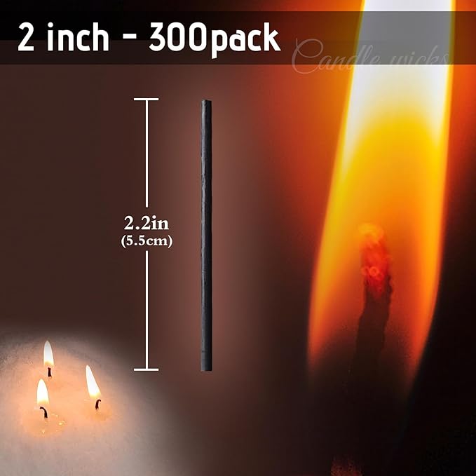 Pearled Candle Extra Wicks 300 Pack for Pearled Candle Making - 2 Inch Black Cotton Candle Wicks in Bulk for Candle Making DIY