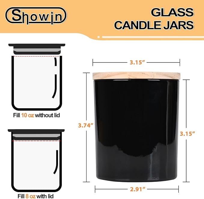 10 OZ Thick Candle Jars for Making Candles 15 Pcs, Empty Jars with Wood Lids for Candle Making, Sample Container, Glossy Black