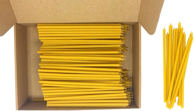 300 All Natural Décor 100% Pure Beeswax Taper Candles – Bulk, Tall (8 in), Unscented, Dripless, Smokeless, Slow Burning, Non Toxic, Honey Scent - for Home, Dinner, Cake, Prayer, Hanukkah, Christmas