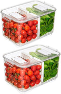 Slideep 9'' Food Storage Containers, Stackable Fridge Produce Saver with Lids, Removable Drain Tray Drawers Refrigerator Produce Keeper with Strainer for Veggie, Berry, Fruits, Vegetables -2 Packs