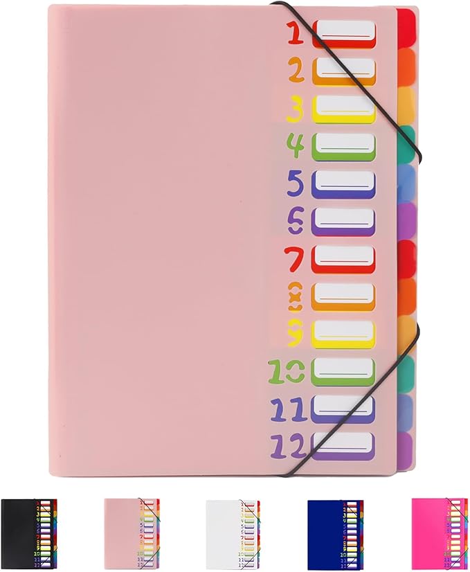 24 Pockets Expanding File Folder Organizer,Accordion File Organizer,A4 Letter Size,Rainbow Tab, for Home/Office/School Document Organizer (Pink)