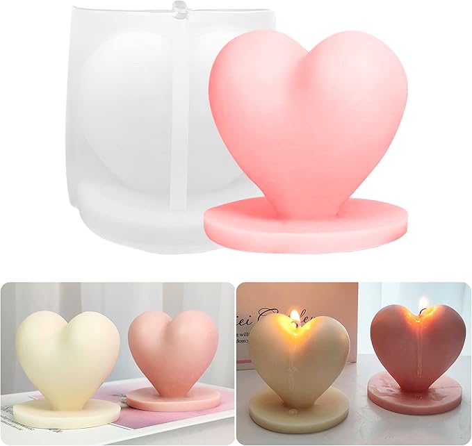 Heart-Shaped Candle Mold with Base, Silicone Mold for DIY Candle Making, Romantic Heart Design for Valentine’s Day and Gift Crafting