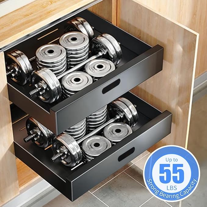 2 Pack Pull Out Drawers for Cabinets, 10" W x16.9" D Pull Out Cabinet Organizer Adhesive for Narrow Face Frame or Frameless Cabinets, Sturdy Pull Out Shelves for Kitchen,Pantry and Bathroom Vanity