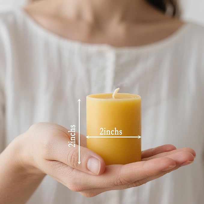 6pcs Beeswax Candle, 2x2 Inches Beeswax Pillar Candles 96-Hour Long Burn Time, 100% Natural Pure Bees Wax Candle for Home Holidays Decor Spa Relaxation (2x2in)