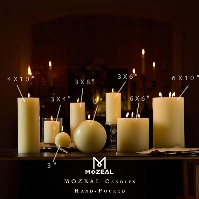 MOZEAL 4" x 10" Extra-Large Ivory Pillar Candles (Set of 2), Unscented,Dripless, Smokeless,Long Clean-Burning,These Tall 10 inch Large Ivory Pillar Candles Perfect for Weddings and Christmas Decor