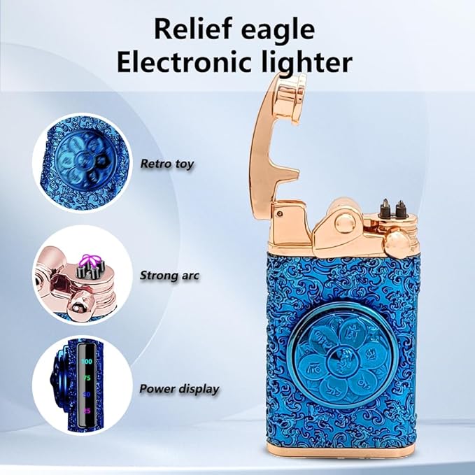 Plasma Lighter Rechargeable, Electric Lighter USB, Windproof Dual Arc Lighters, Pocket Cool Lighters with LED Battery Indication for Men and Women (Blue)