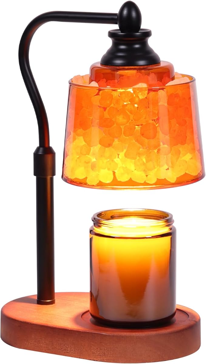 3-in-1 Candle Warmer Lamp with Timer Dimmable, Himalayan Salt Lamp & Passive Diffuser, Gifts for Women, House Warming Gifts, Wax Melt Warmer for Jar Candles