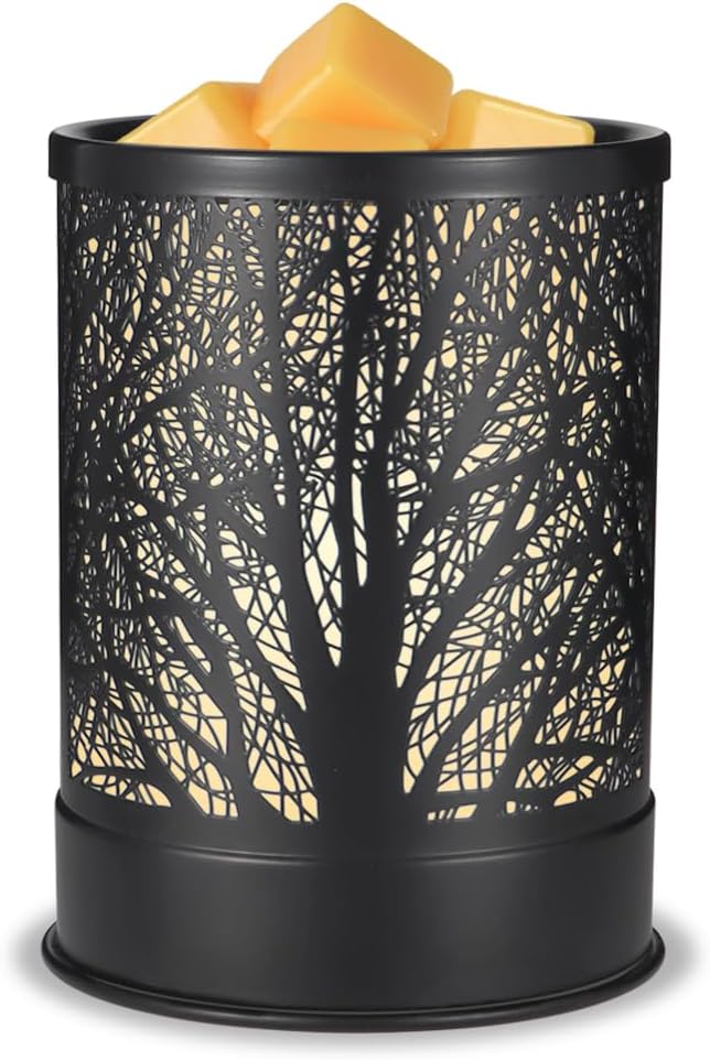 Metal Wax Melts Warmer, 2-in-1 Electric Scented Candle Wax Melter and Cubes, Aromatherapy Essential Oil Burner for Home Décor Office and Bedroom, with LED Light (Black Tree)