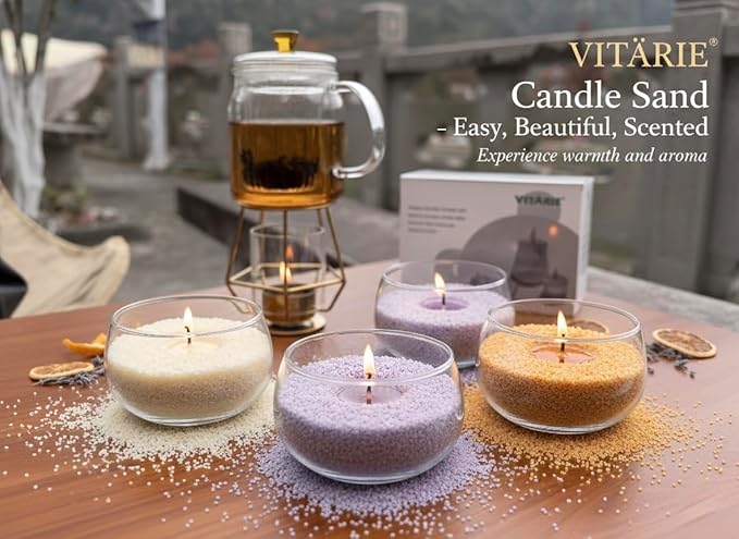 VITARIE 18oz/510g Refillable Candle Wax Sand, Endlessly Customizable Making DIY Kit, Plant Based Natural Reusable Candle Sand Wax with 30pcs Natural Cotton Wicks (Bronze)