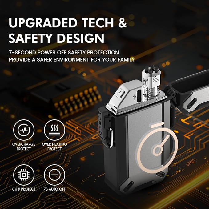 Dual Arc Camp Survival Waterproof Windproof Lighter with Retractable Flexible Long Neck USB Rechargeable Electric Lighter for Candle，Grill,and Outdoor